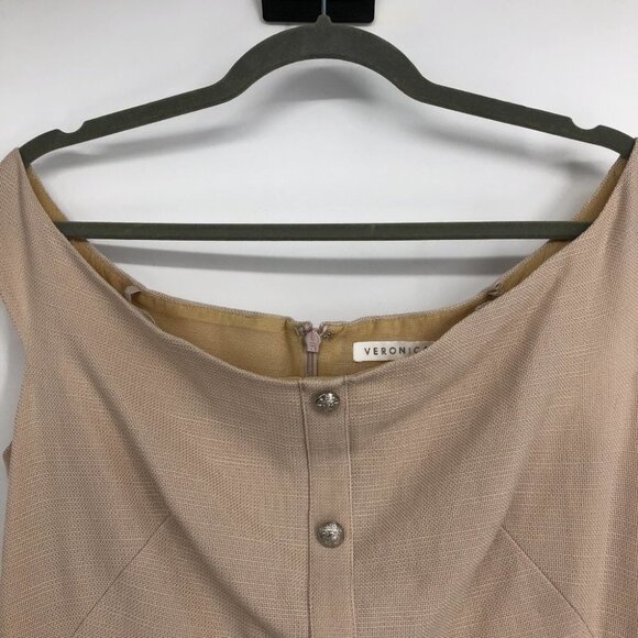 Veronica Beard Cream Colored Winnie Off Shoulder Flounce Knee Length Dress  10 - Picture 9 of 16